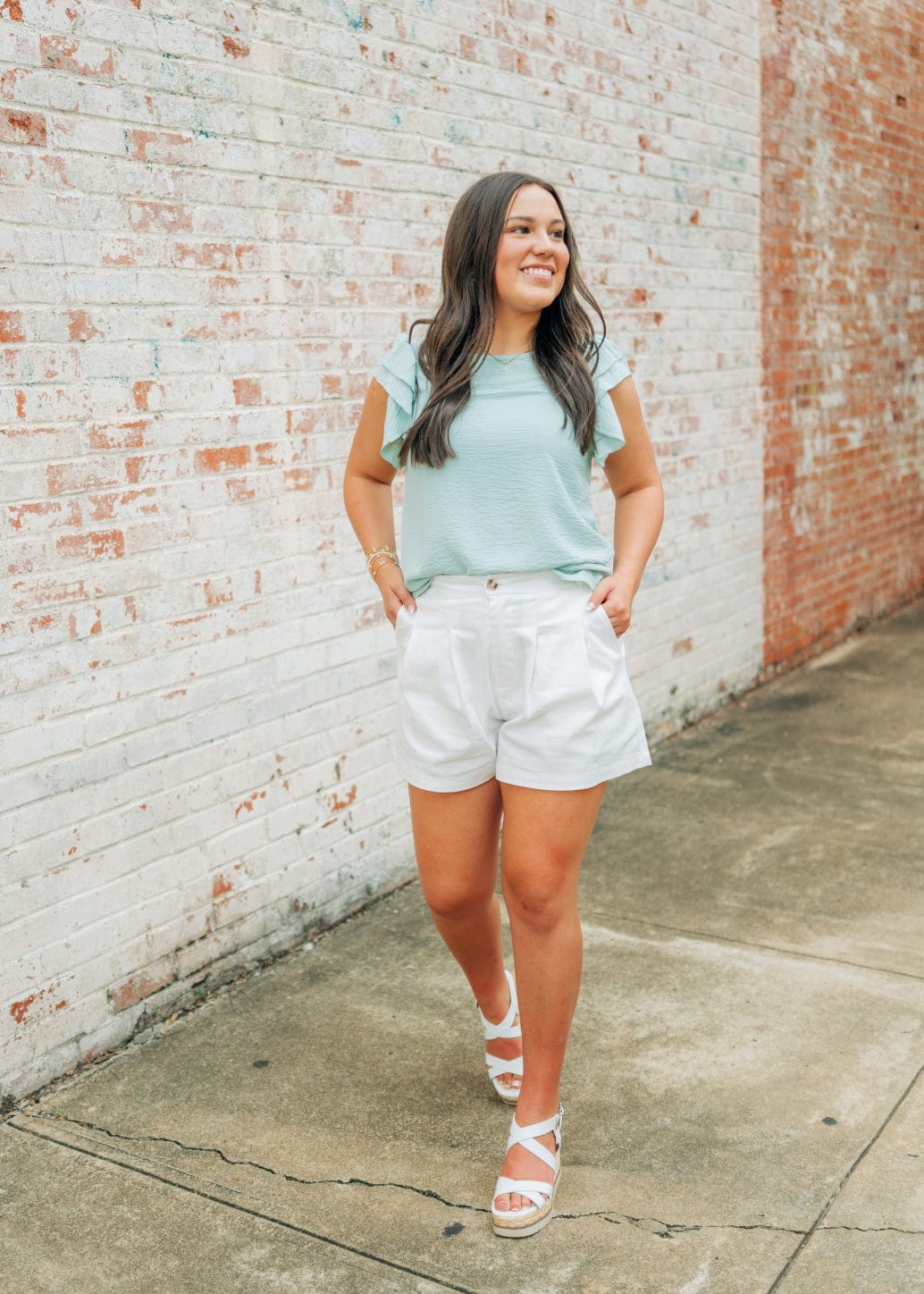 Sage Green Ruffle Short Sleeve Blouse - Image 5