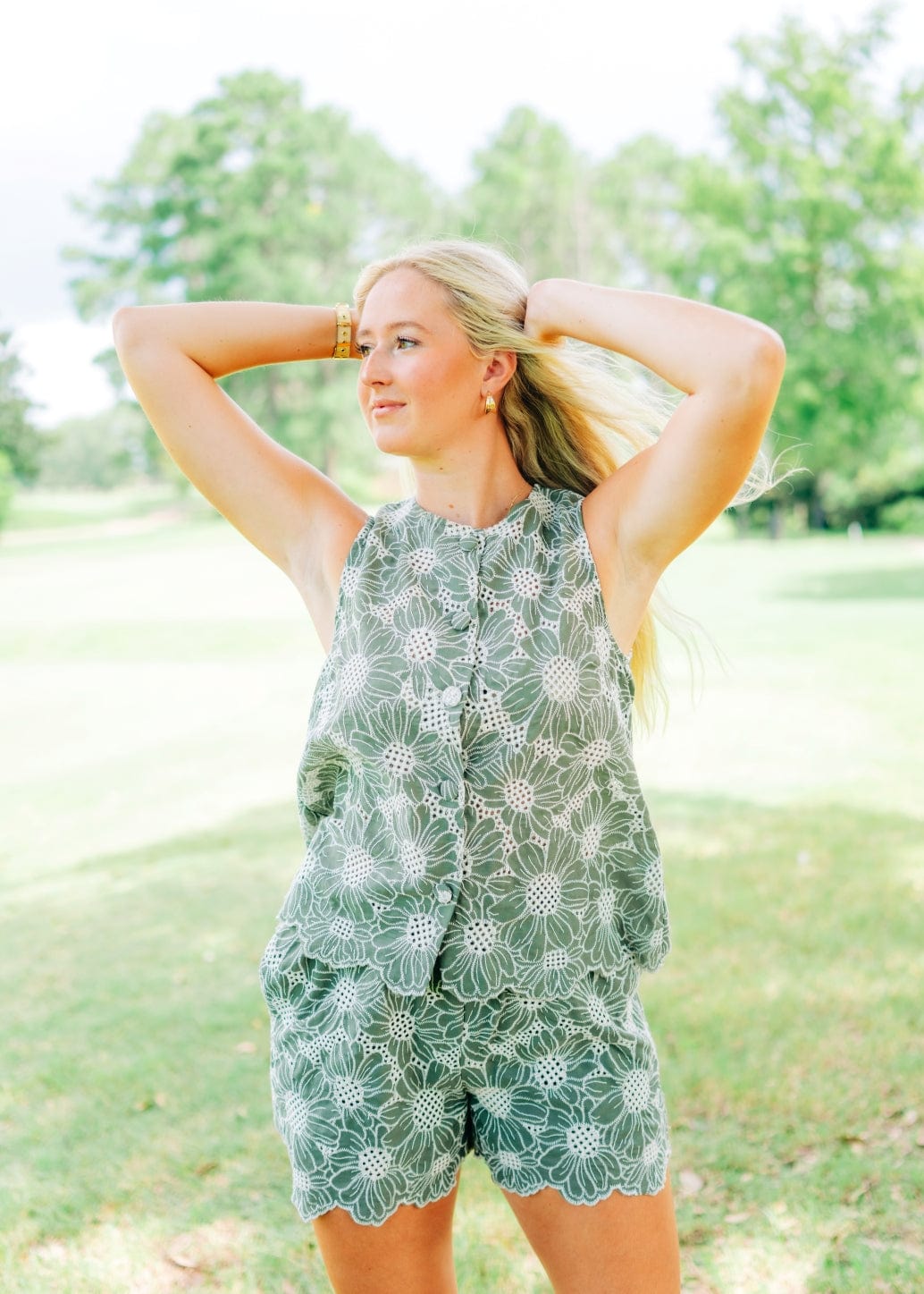 Green Eyelet Vest & Shorts Set - Image 3