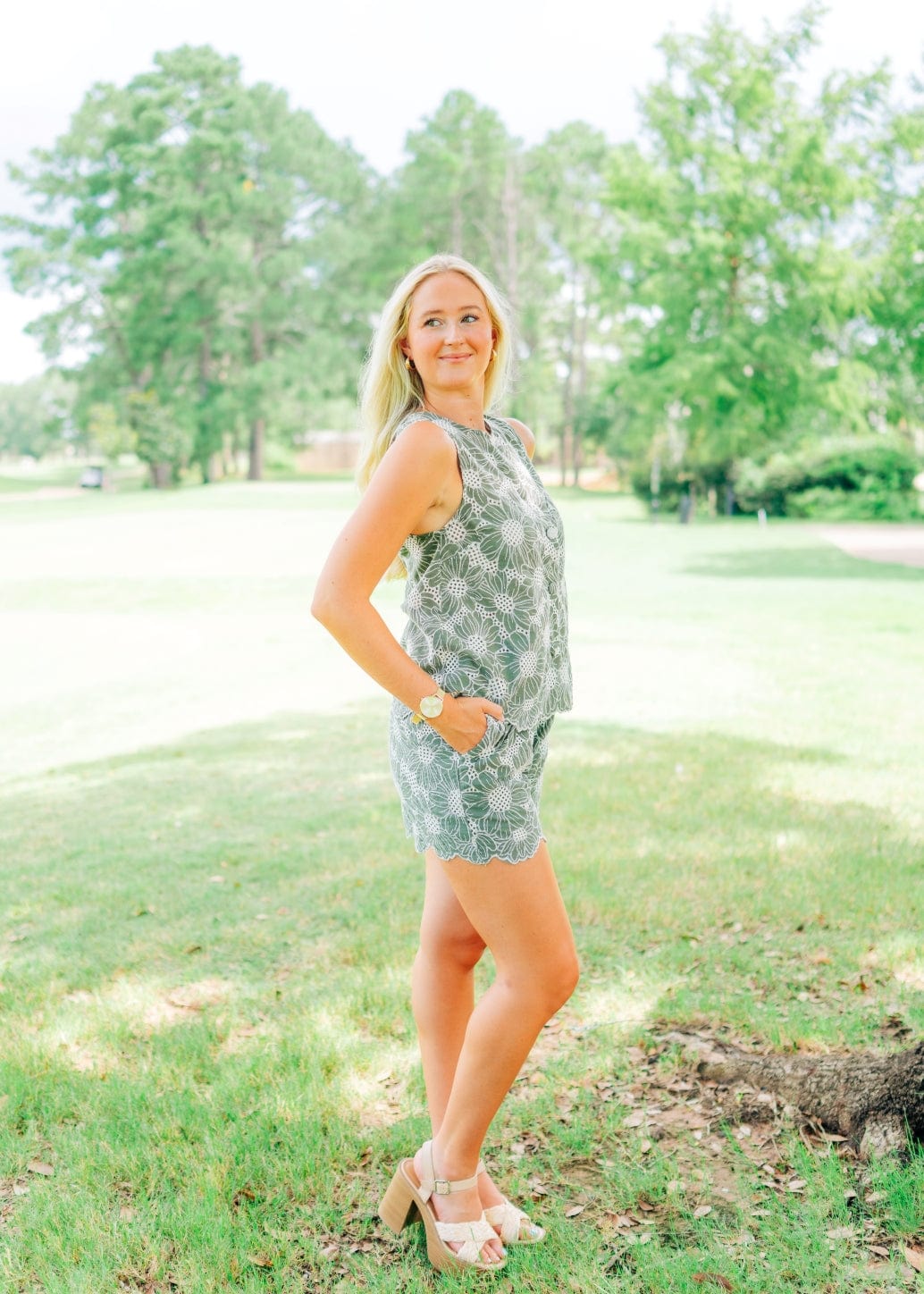Green Eyelet Vest & Shorts Set - Image 4
