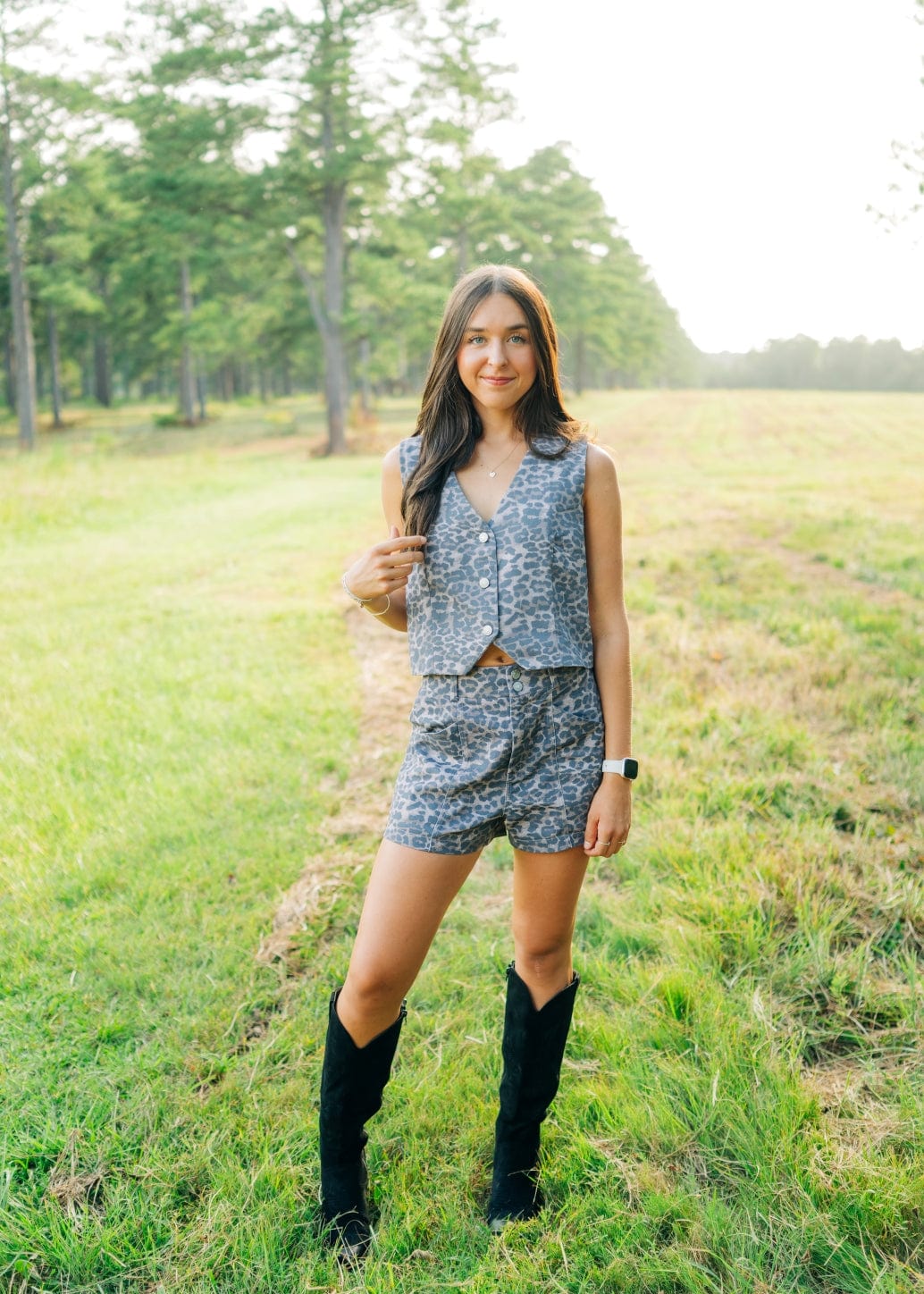 Leopard Denim Vest & Short Set