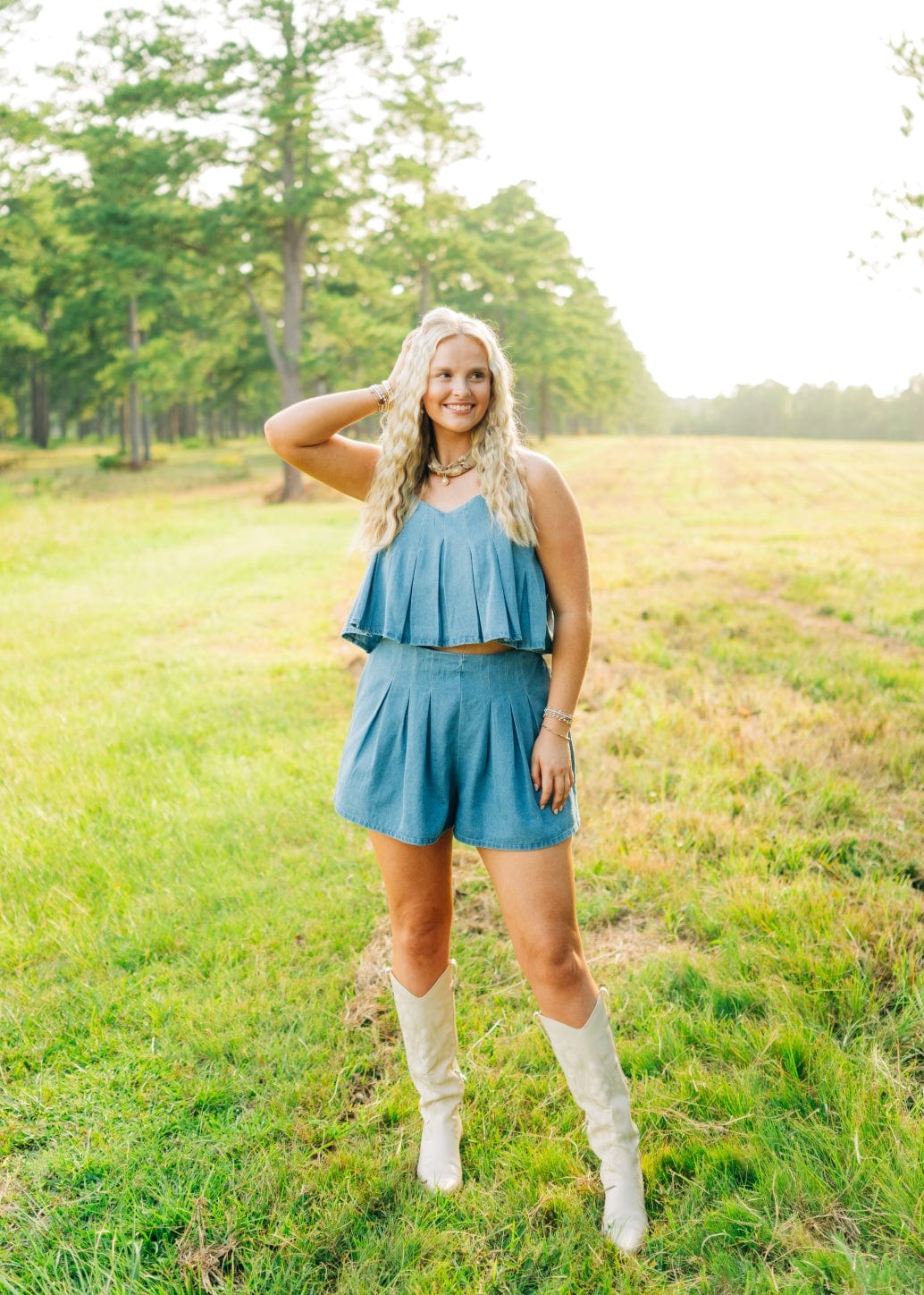 Denim Pleated Skort Set - Image 6