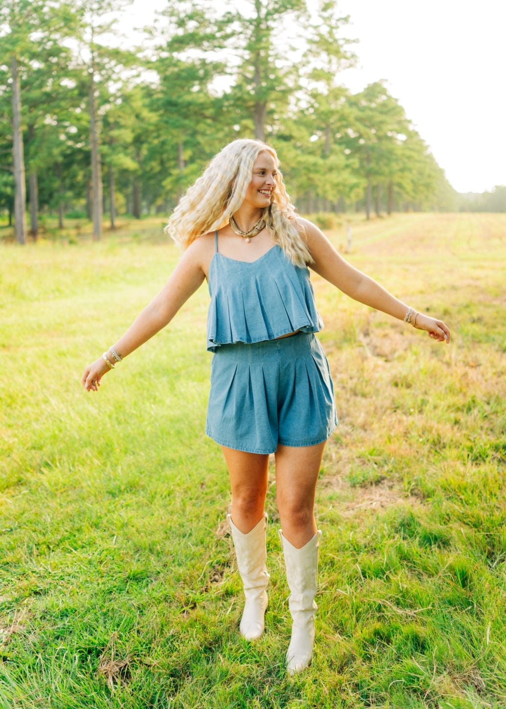 Denim Pleated Skort Set - Image 4