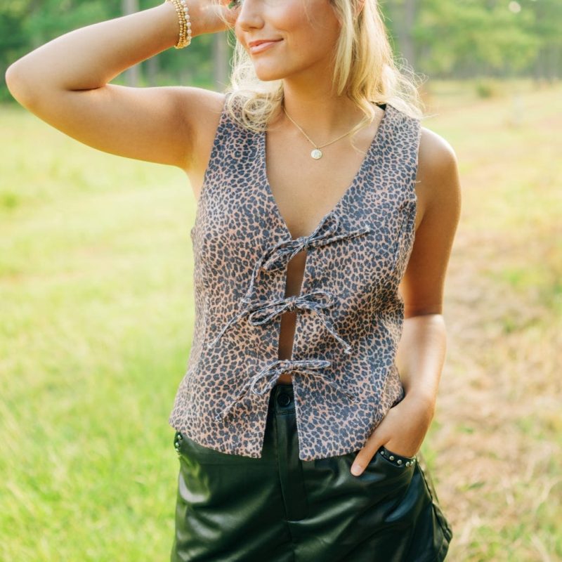 Leopard Tie Front Vest Top