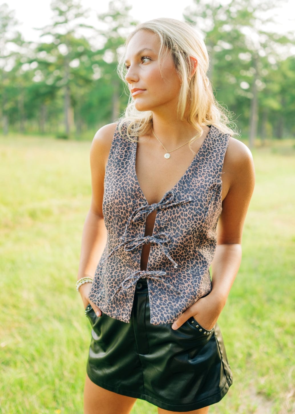 Leopard Tie Front Vest Top - Image 6