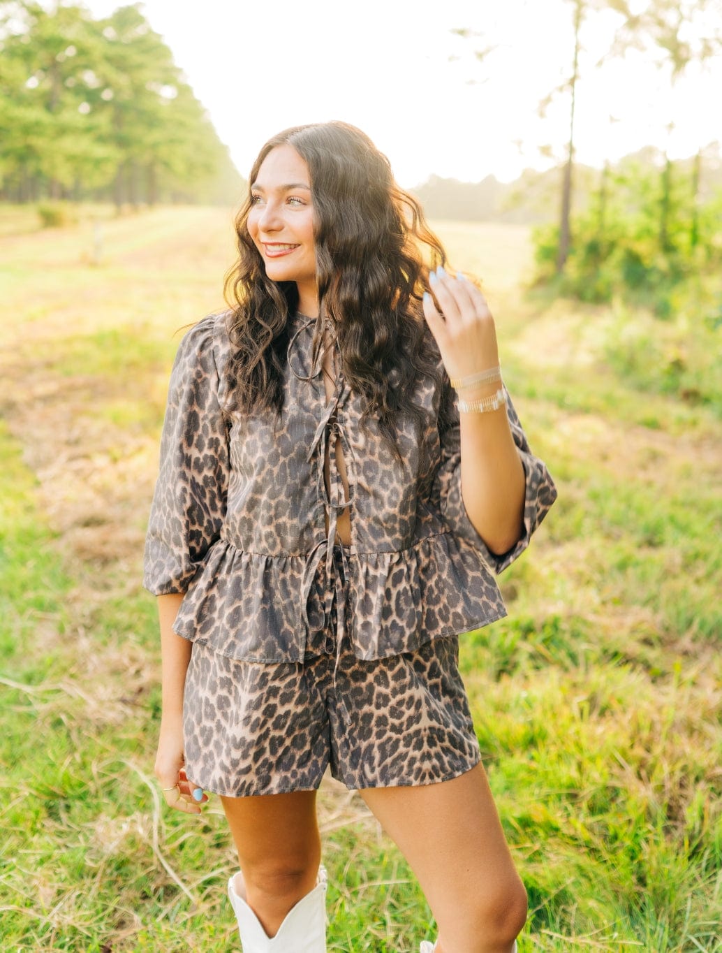 Leopard Tie Front Short Set