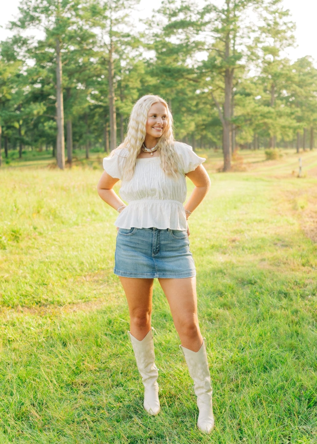 White Peplum Puff Sleeve Blouse - Image 5