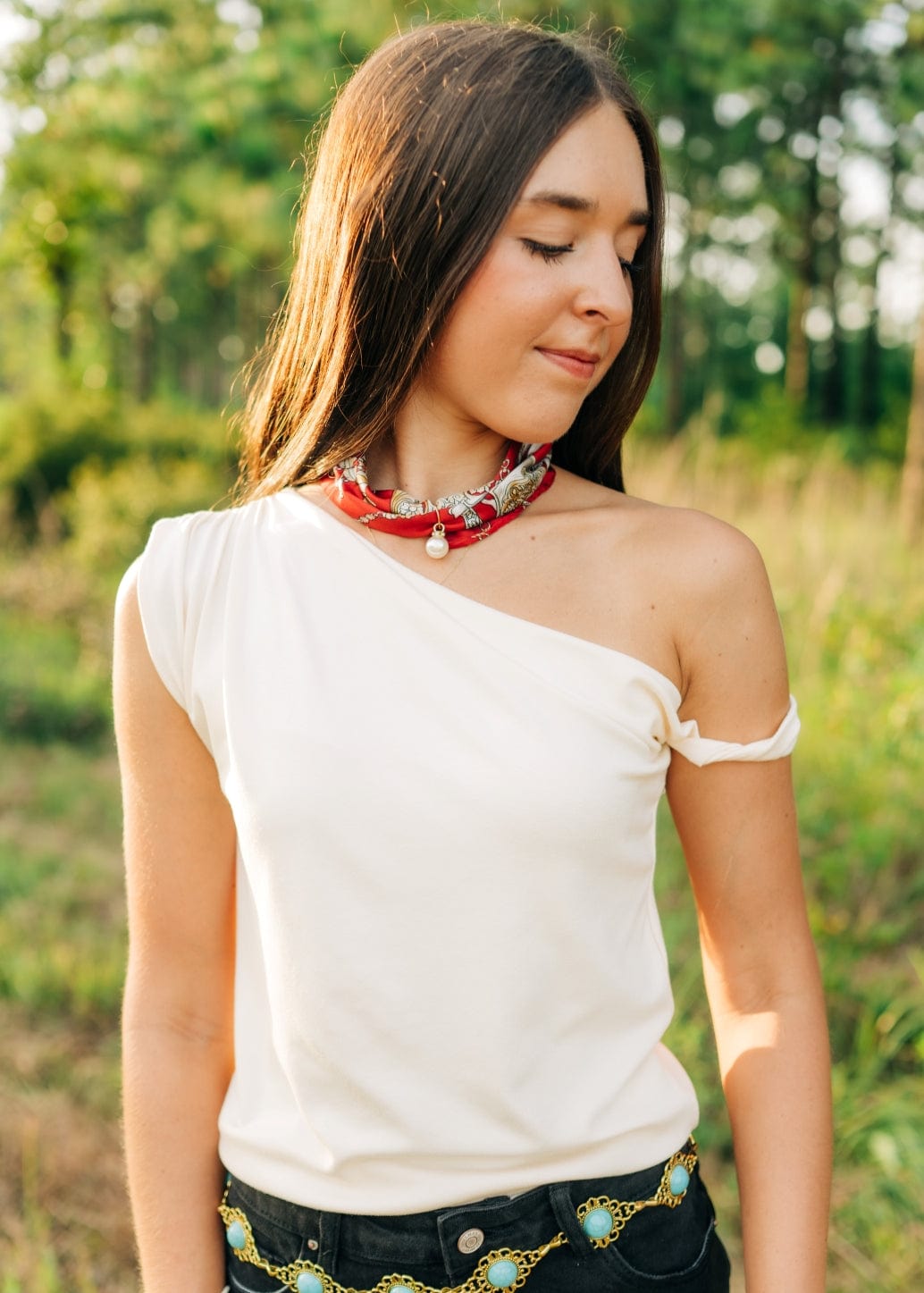 Cream Twist Draped Shoulder Top - Image 3