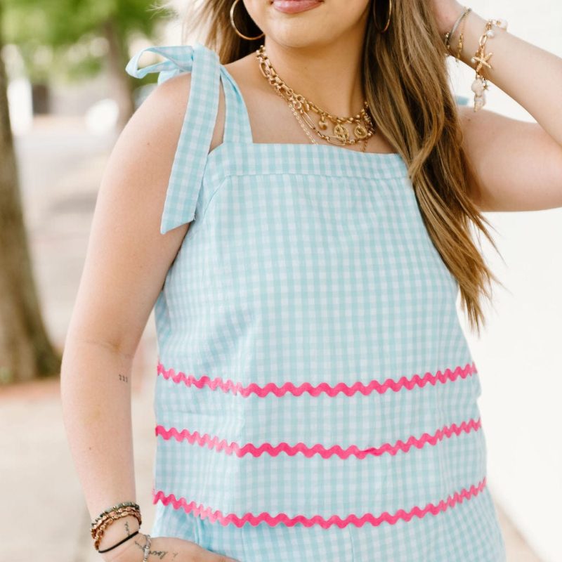 Mint Gingham Ricrac Set Top