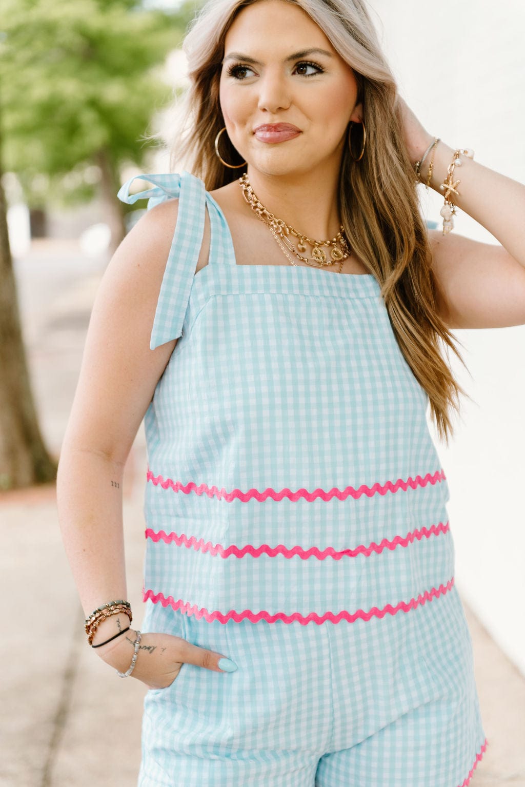 Mint Gingham Ricrac Set Top