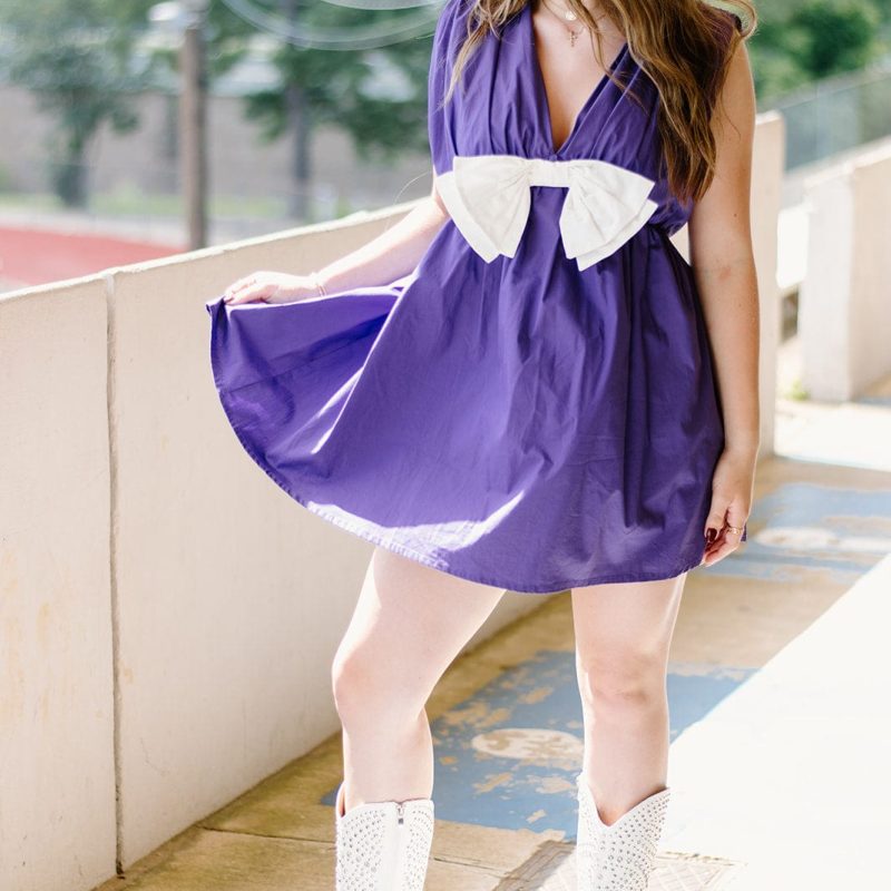Purple Bow Front Romper Dress