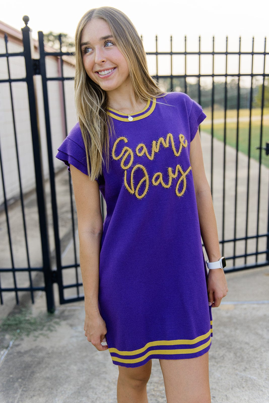 Purple Gameday Tinsel Knit Dress - Image 3