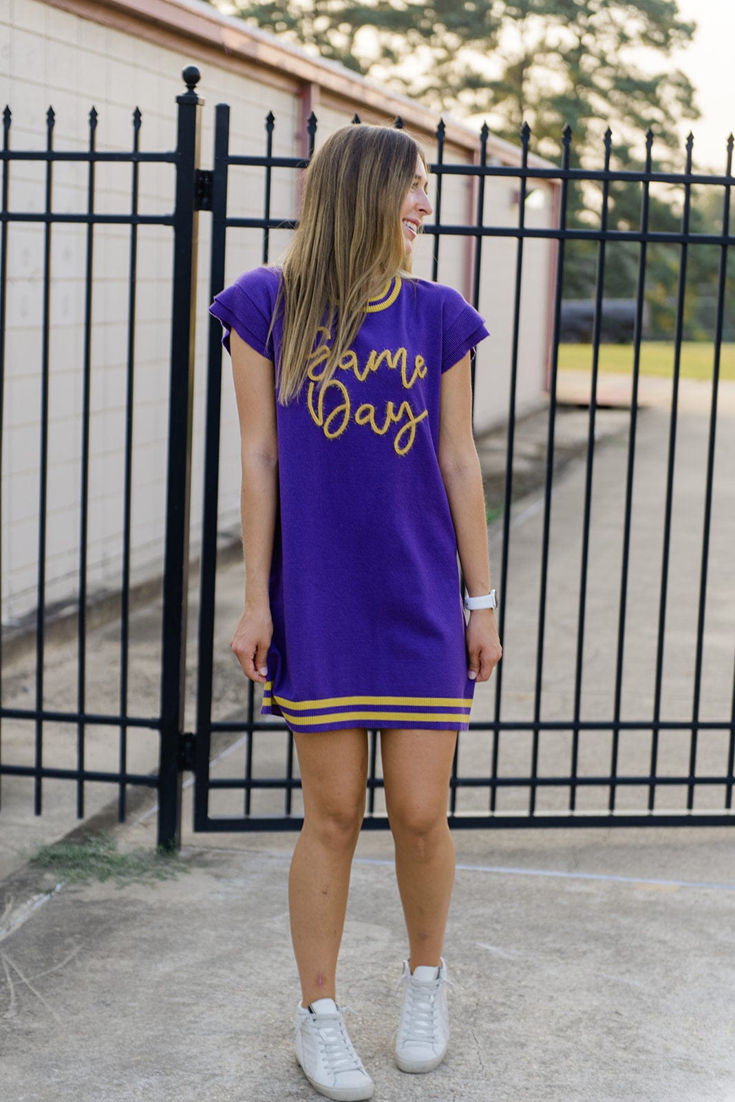 Purple Gameday Tinsel Knit Dress - Image 5