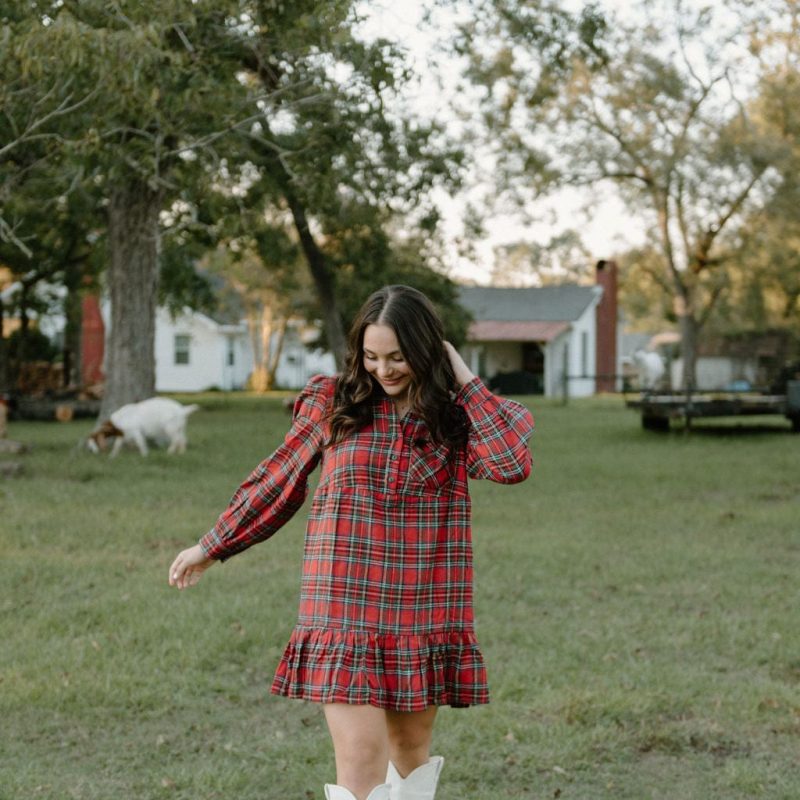 Red Plaid Tiered Shirt Dress