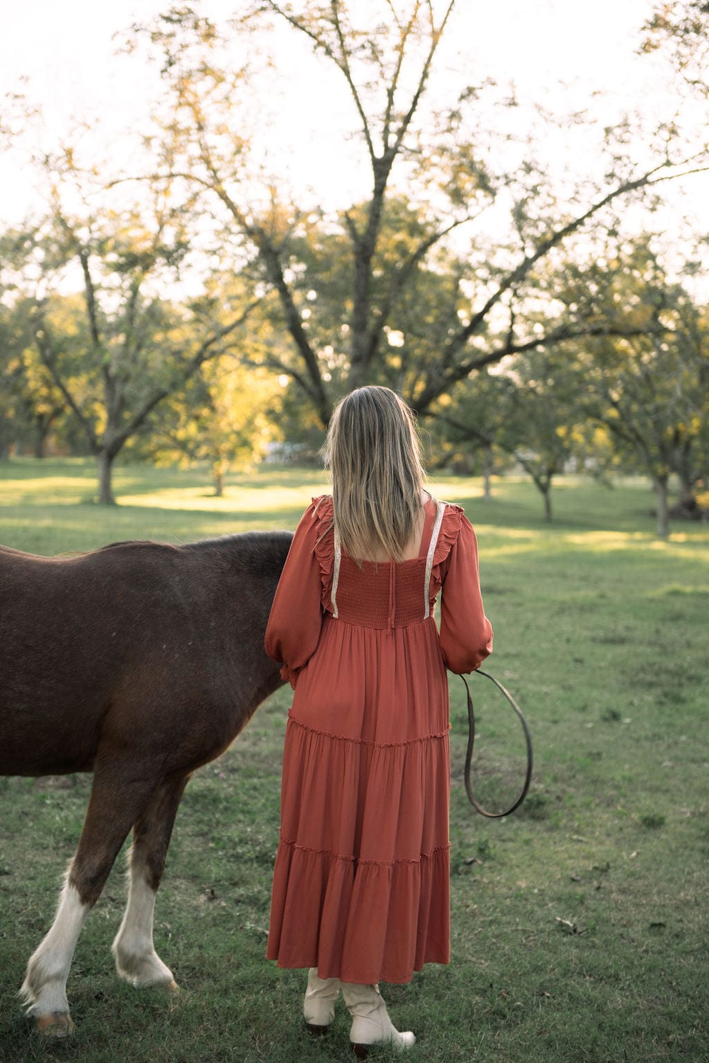 Rust Lace Detail Tiered Maxi Dress - Image 2