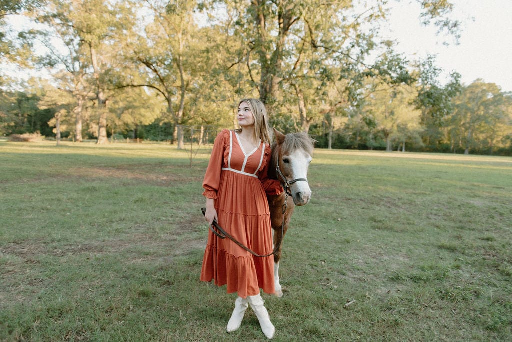 Rust Lace Detail Tiered Maxi Dress - Image 4
