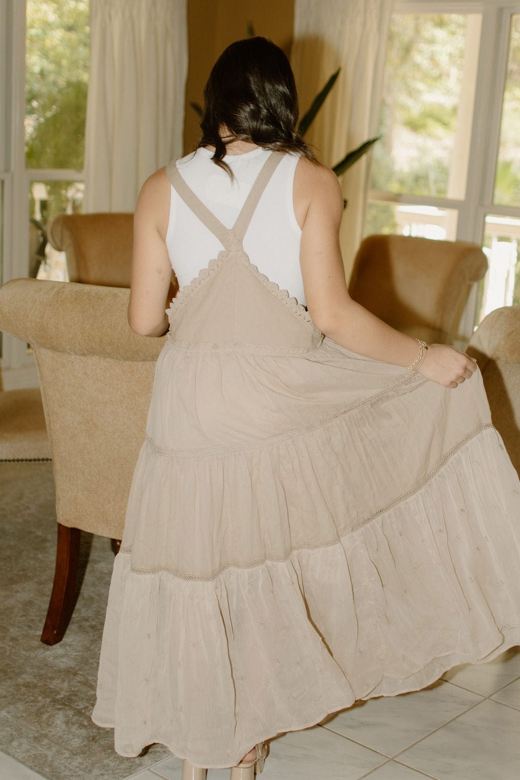 Taupe Overall Tiered Maxi Dress - Image 2