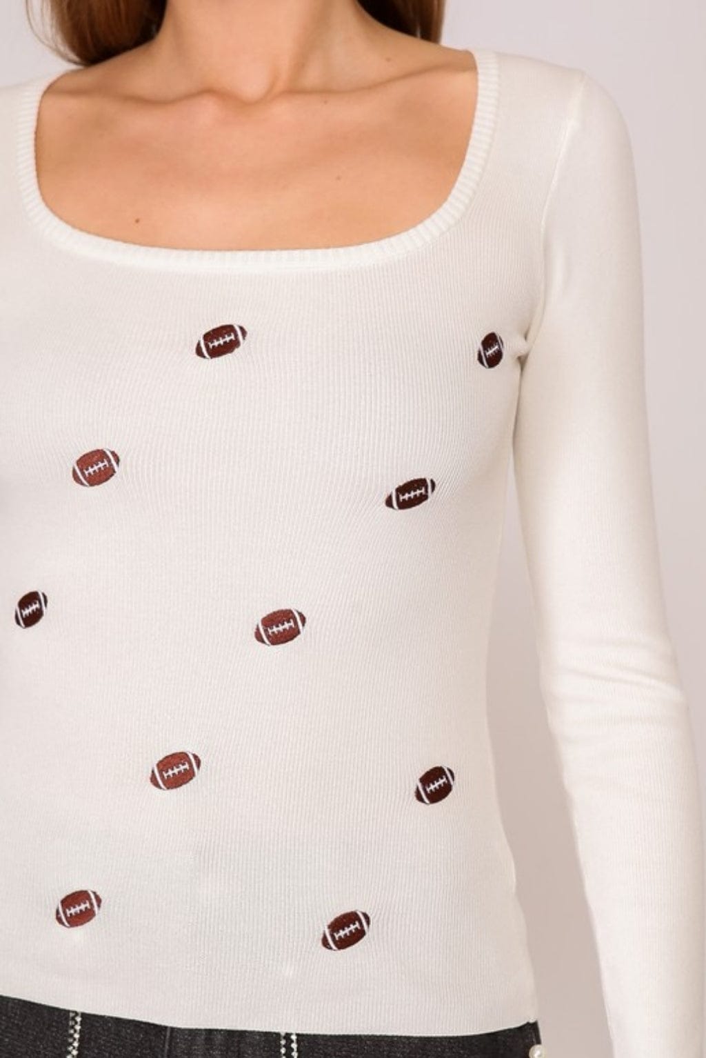 White Football Embroidered Longsleeve Top