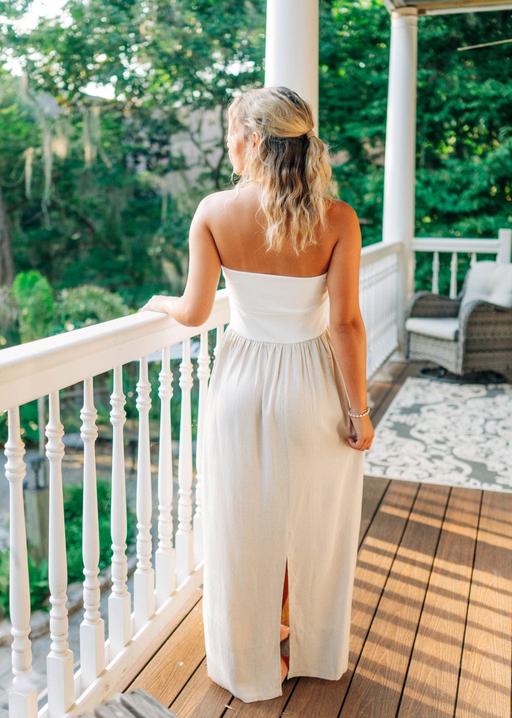 White & Linen Contrast Maxi Dress - Image 2