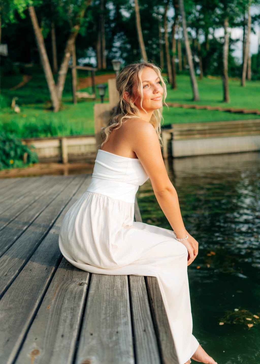 White & Linen Contrast Maxi Dress - Image 5