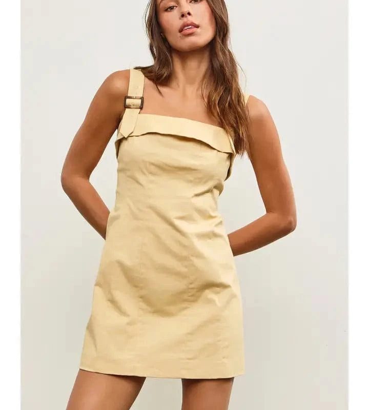 Beige Buckle Strap Mini Dress