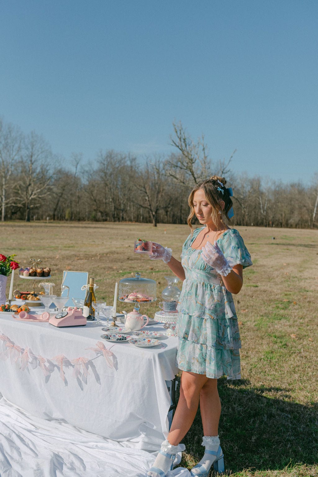 Green Printed Puff Sleeve Mini Dress - Image 5