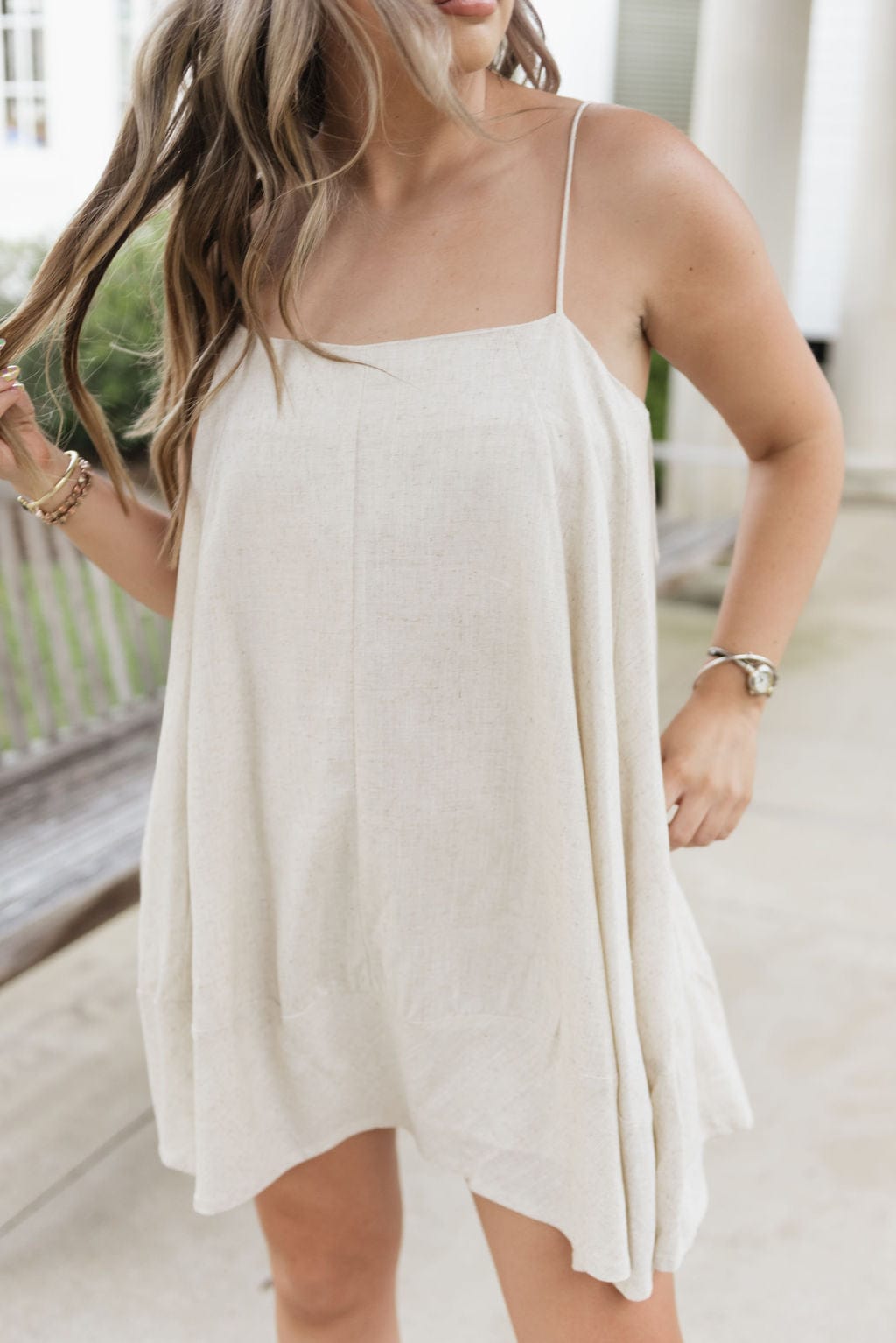 Oatmeal Linen Flowy Cami Mini Dress - Image 5