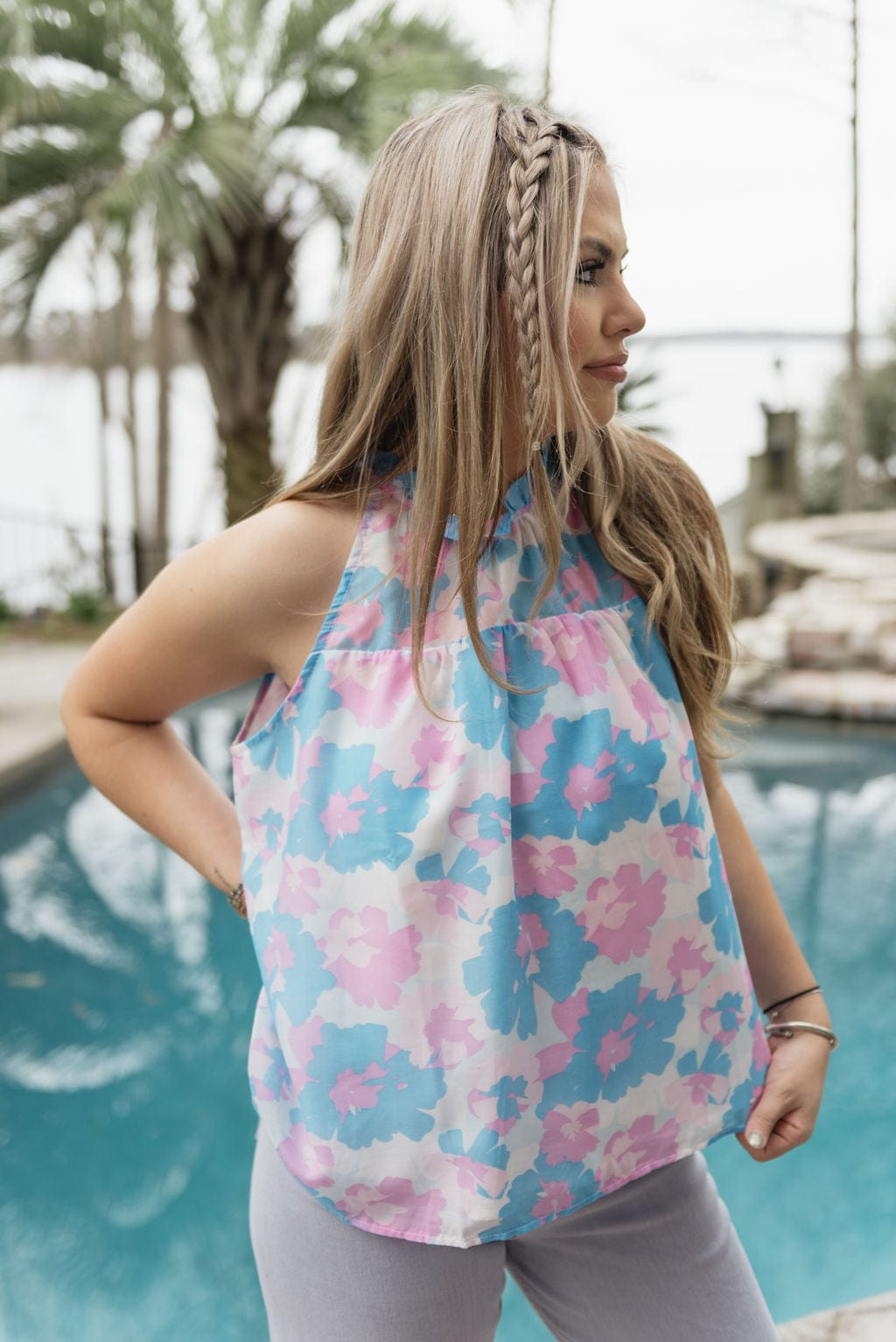 Blue Presley Primrose Halter Top