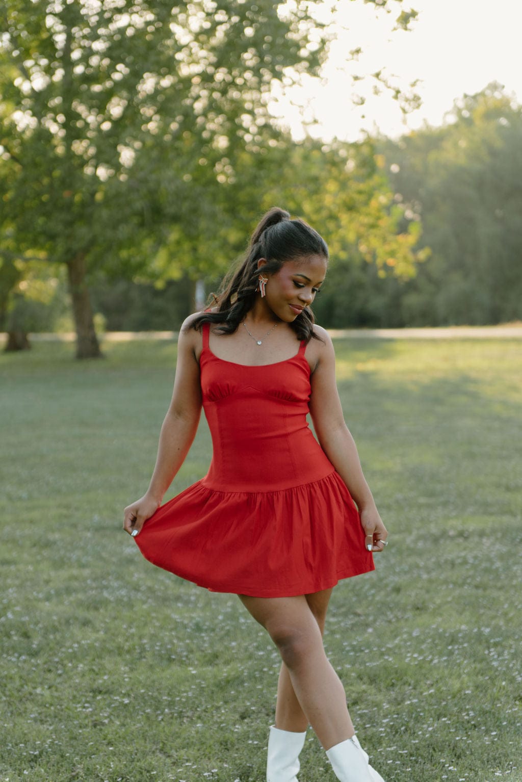 Red Sleeveless Flared Mini Dress - Image 3