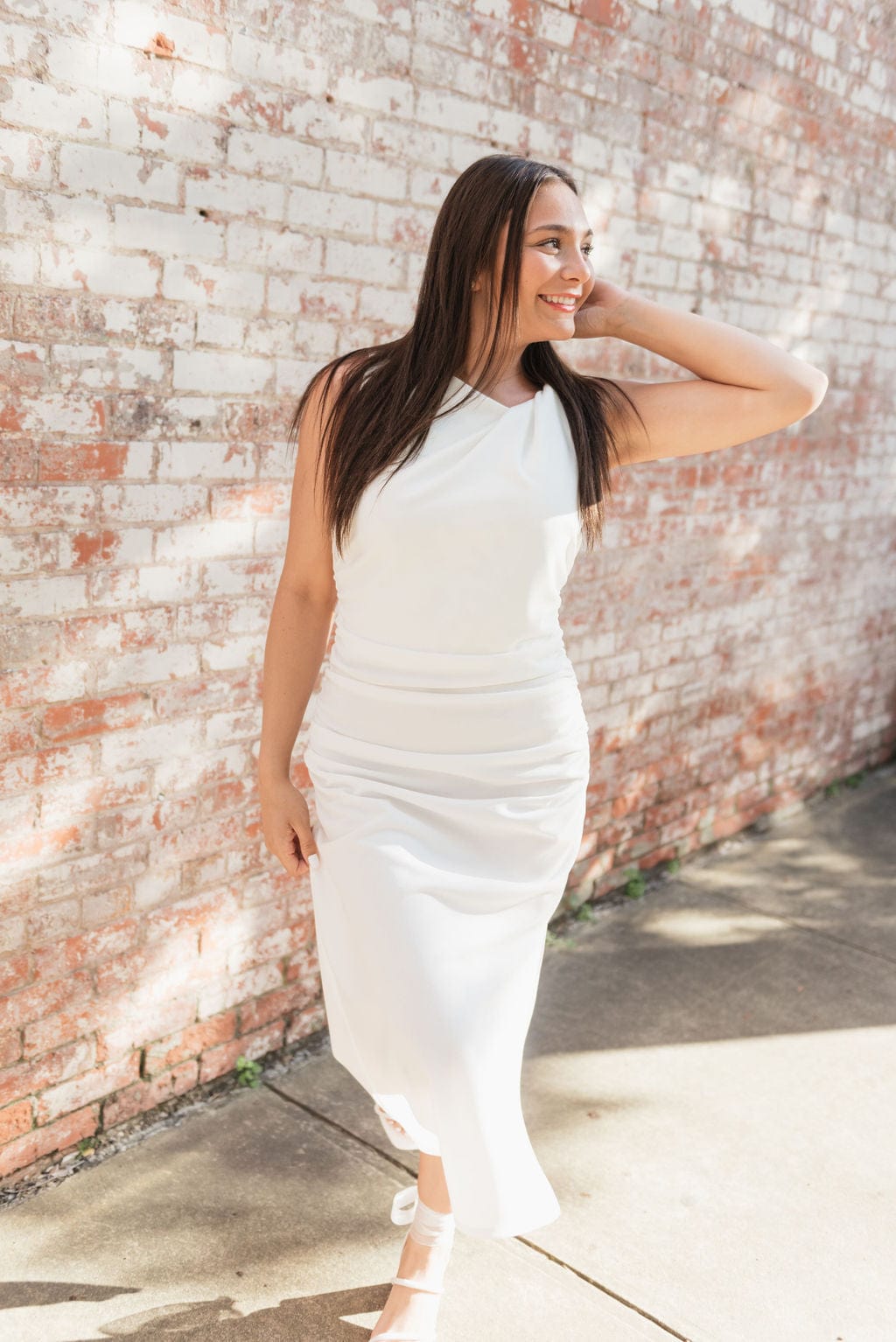 White Twist Shoulder Midi Dress - Image 6