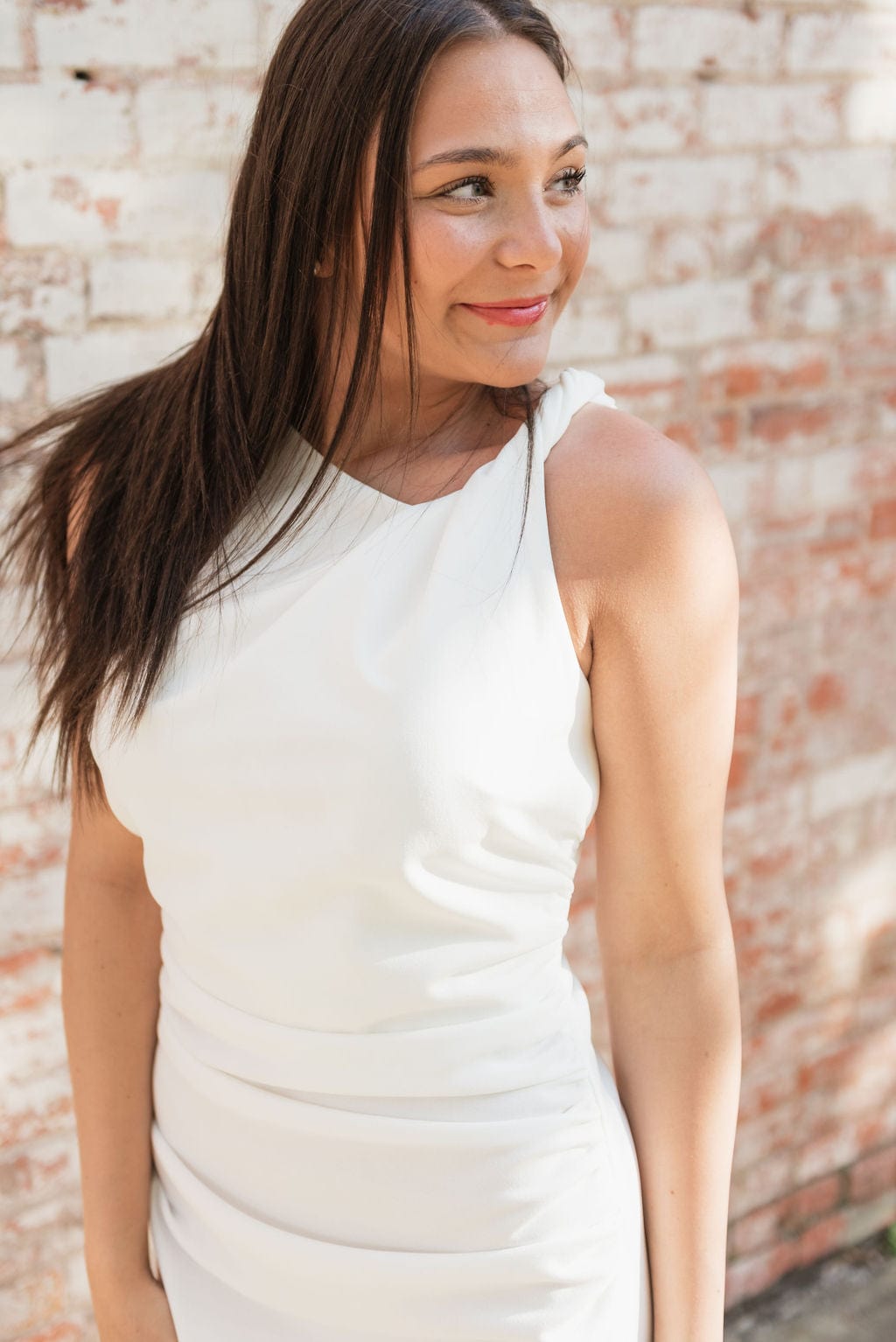 White Twist Shoulder Midi Dress - Image 4