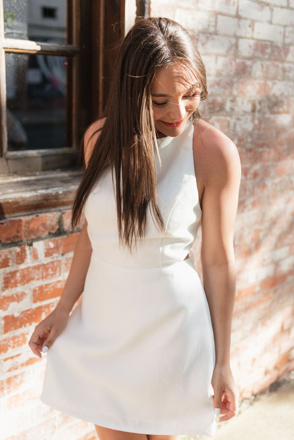White Bow Open Back Mini Dress - Image 3