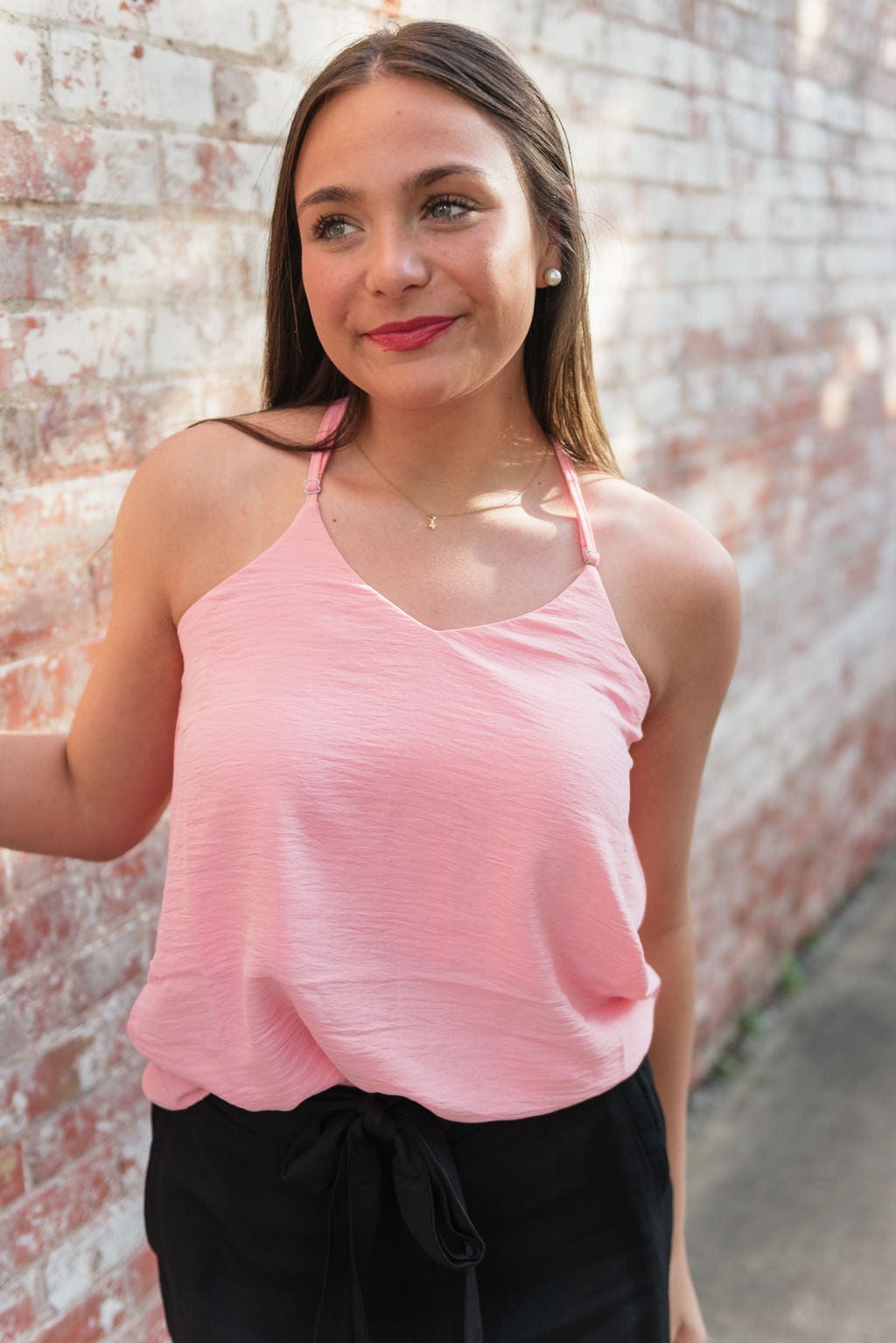 Pink V-Neck Flowy Sleeveless Cami