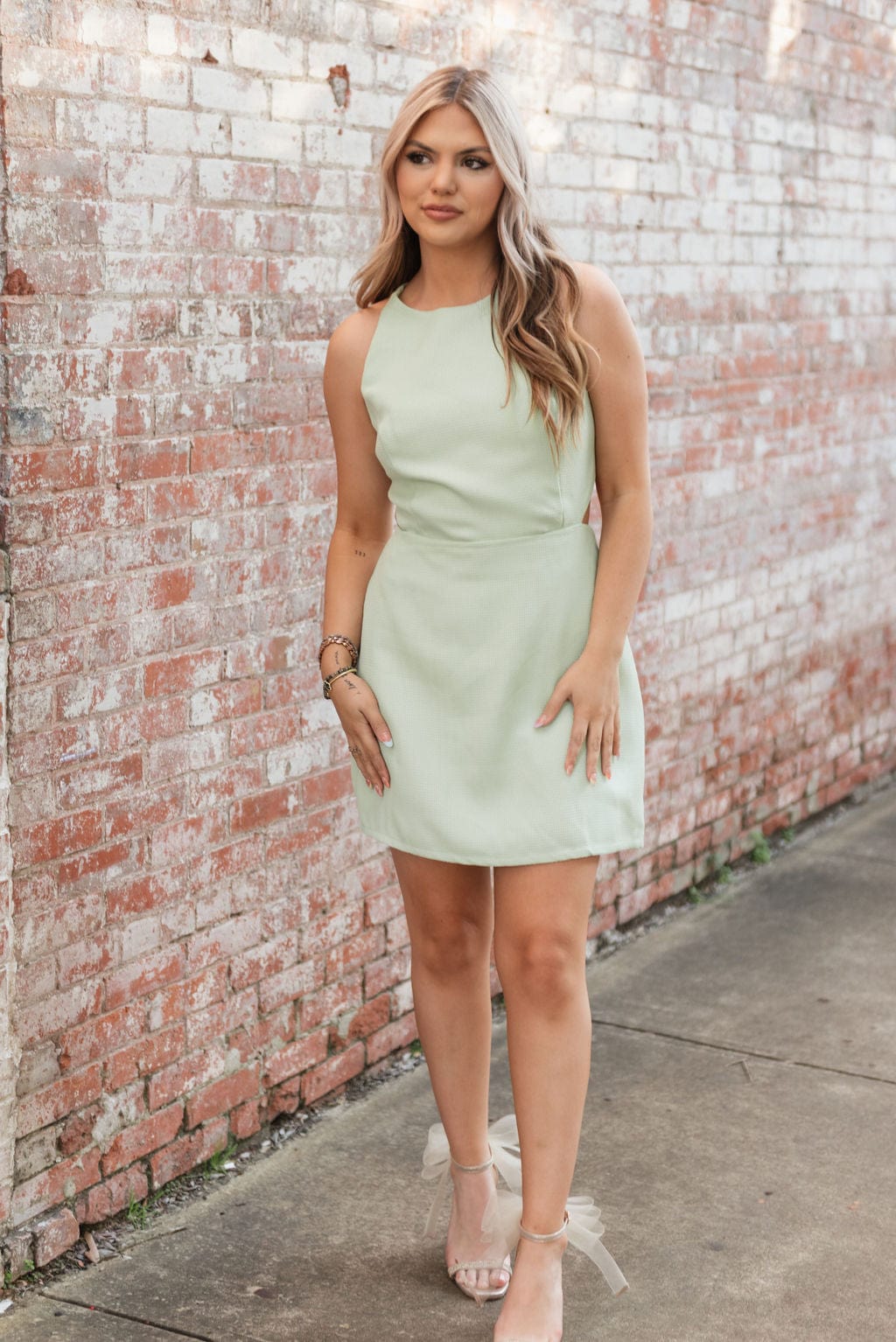 Mint Bow Open Back Mini Dress - Image 3