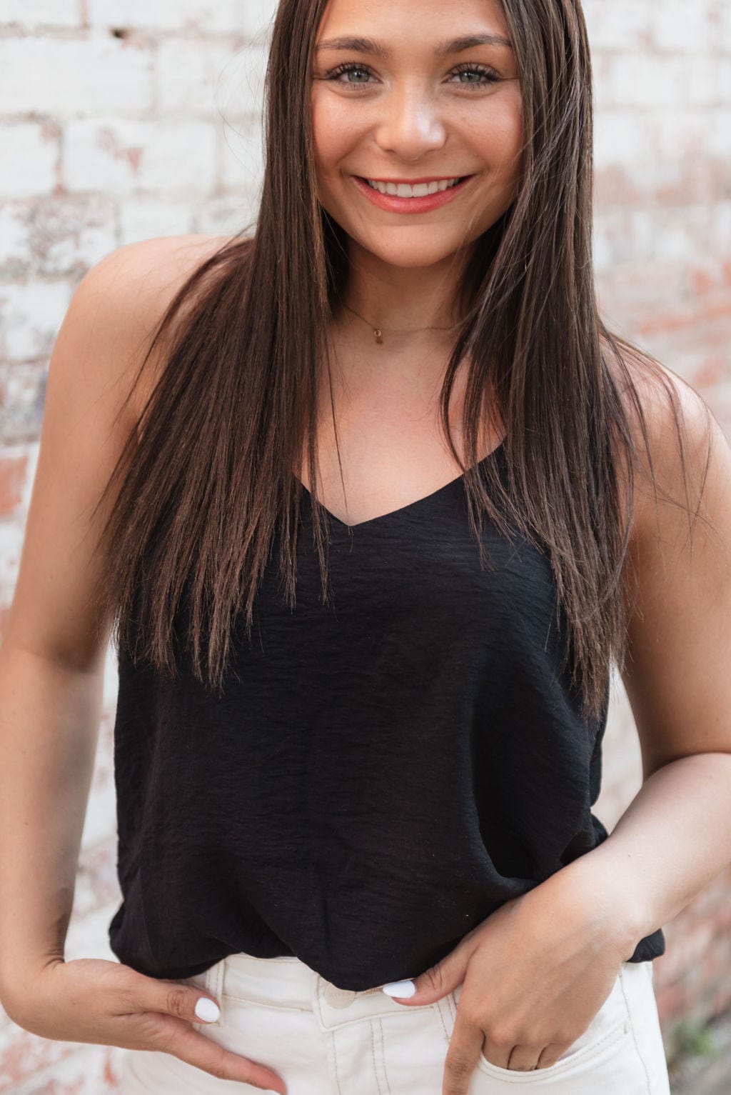 Black V-Neck Flowy Sleevless Cami - Image 4