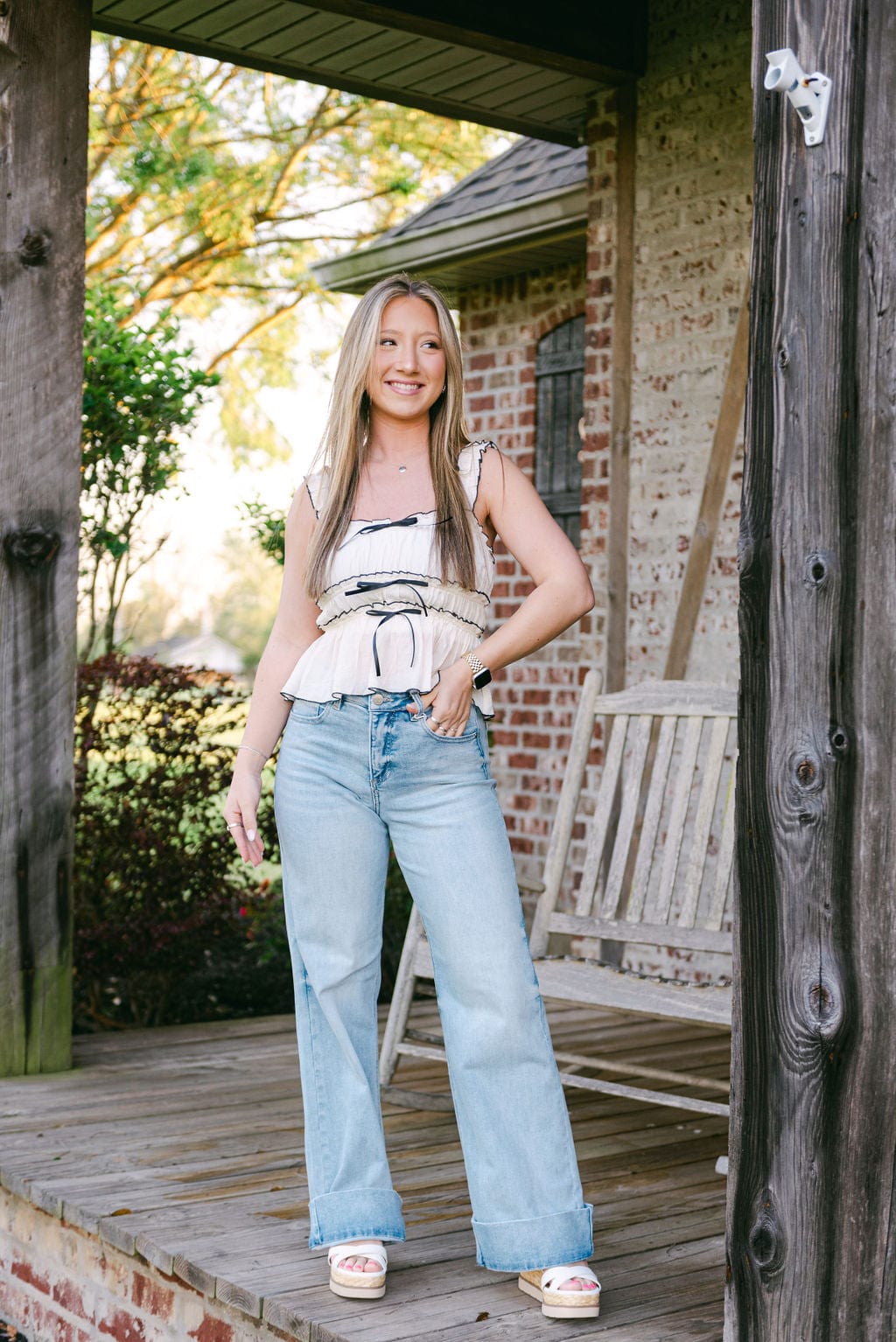 Ivory Contrast Bow Detail Top - Image 6