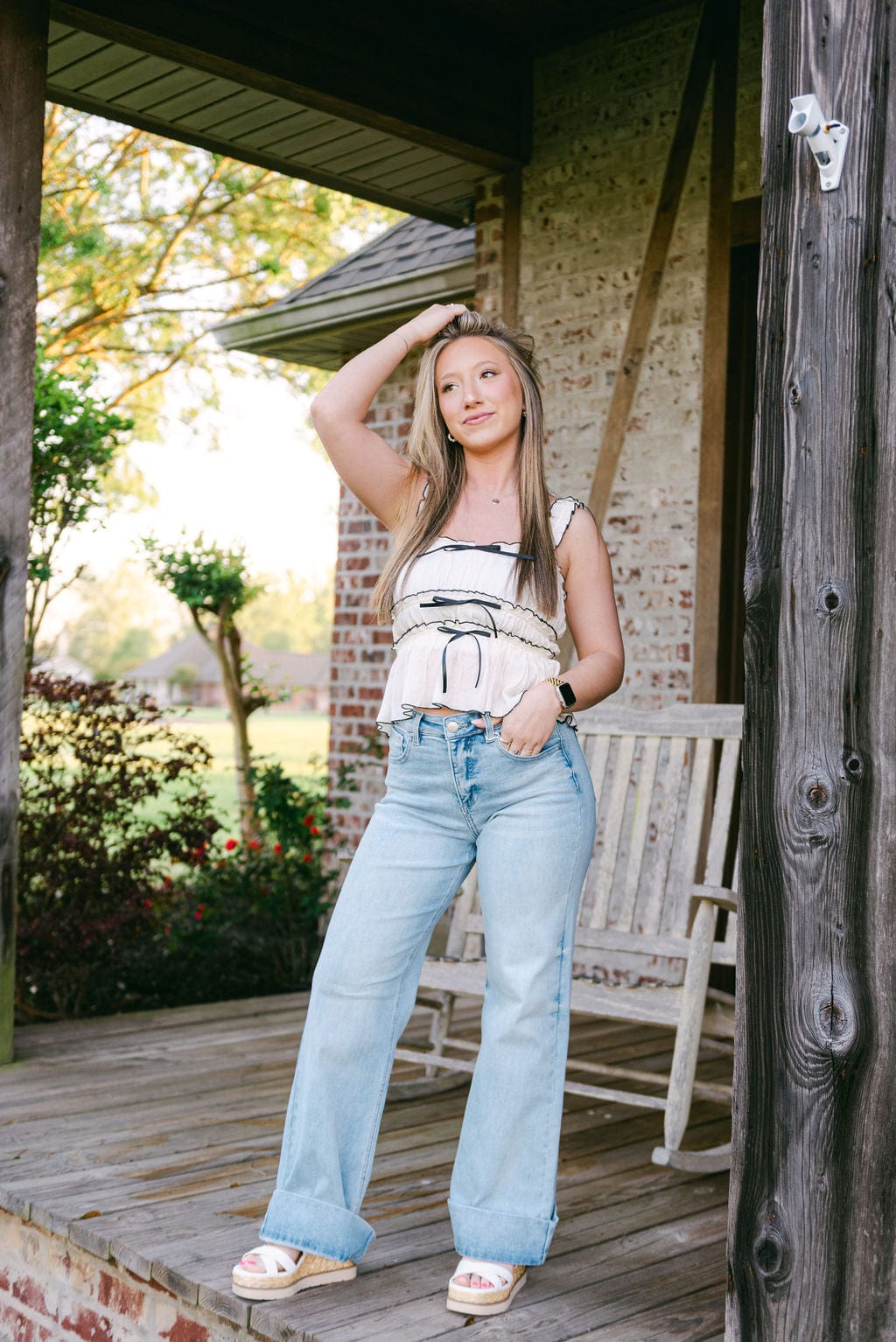 Ivory Contrast Bow Detail Top - Image 4