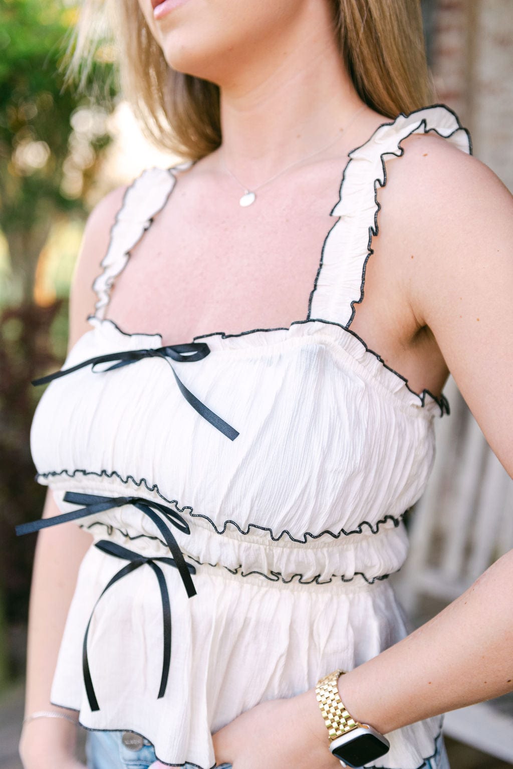 Ivory Contrast Bow Detail Top - Image 5