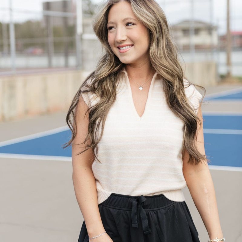 Peach Striped V-Neck Sweater Vest
