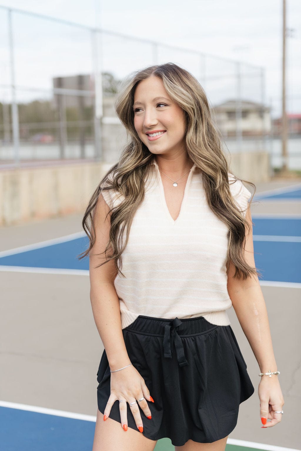 Peach Striped V-Neck Sweater Vest