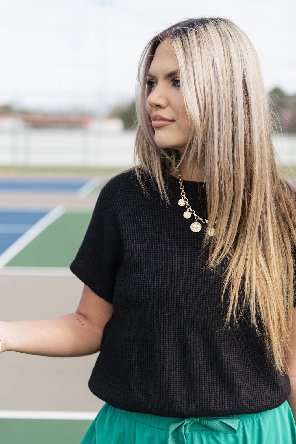 Black Banded Bottom Knit Top - Image 6