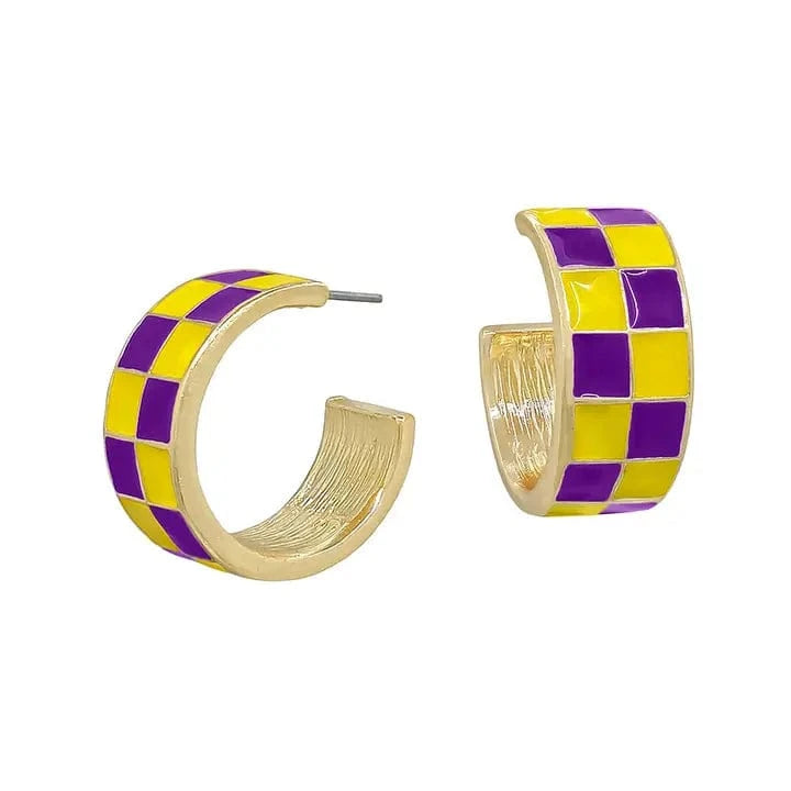 Purple & Gold Checkered Hoops - Image 2