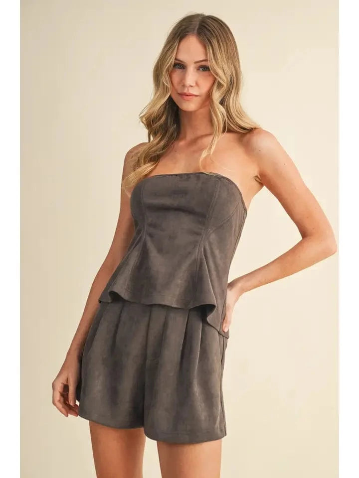 Ash Brown Suede Short Set