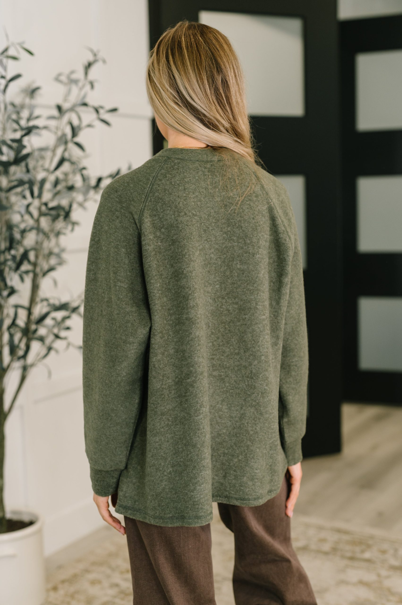 Urban Flux Scooped Hi-Low Long Pullover in Olive - Image 5